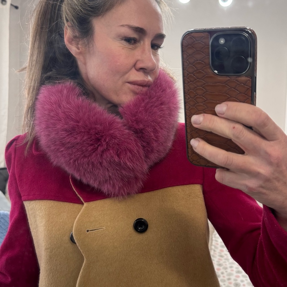 Genuine Fox Fur Collar / Headband Rich Fuchsia Pink